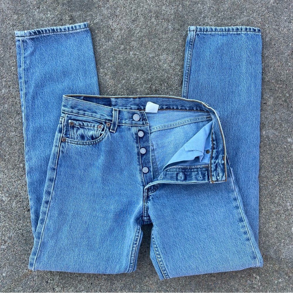 VTG Y2K Levi's 501 Button Fly Original Fit Straight Leg Blue Denim Jeans 28x32